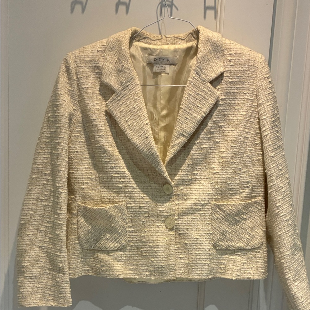 D.U.S.K. Women's Sparkly Cream Textured Blazer 👵MT